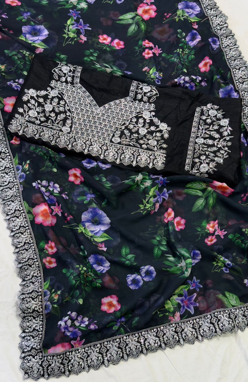 Premium Georgette Saree with Mono Banglory Silk blouse