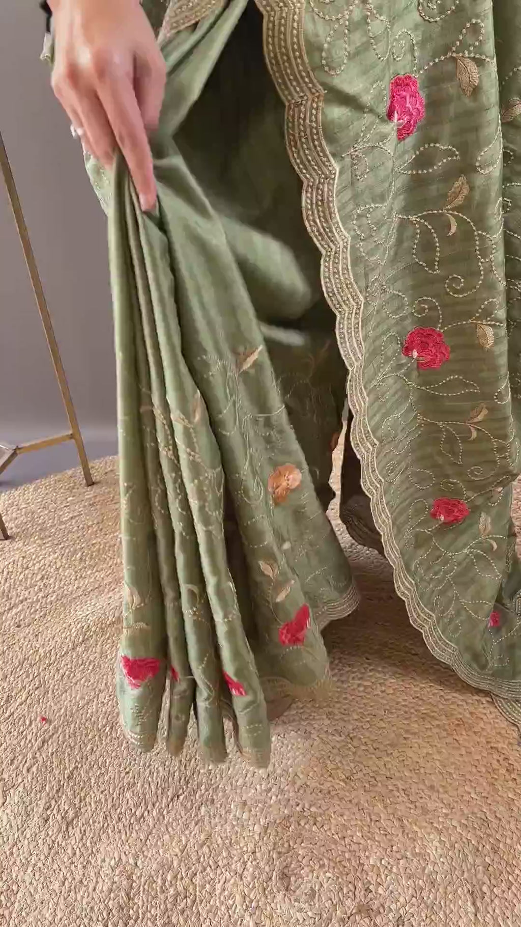 Pure Tussar Silk Saree With Embroidery Jaal Work