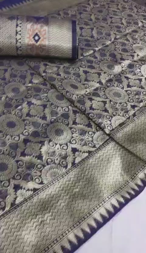 Banarasi Silk Sarees with Rich Zari Border & Weaving Work