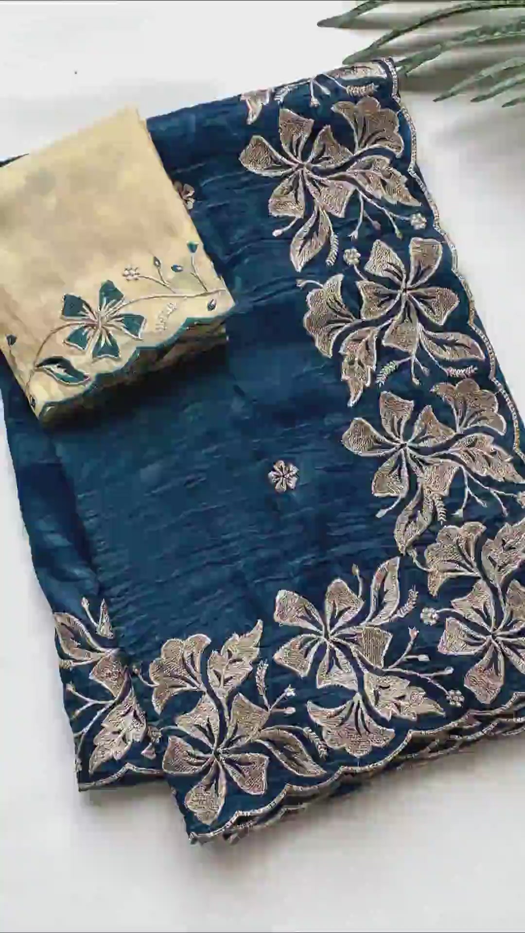 Premium Crush Silk Saree With  Floral Embroidery