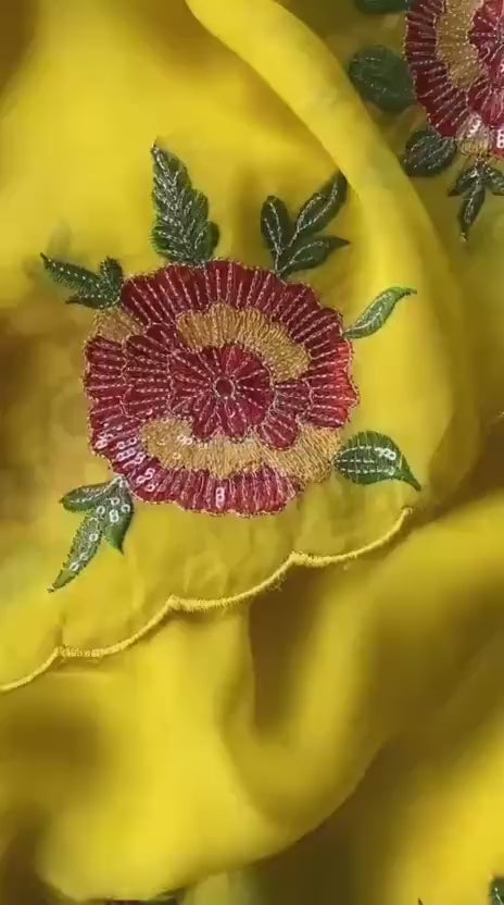 Pure Organza Silk Saree With Floral Embroidery Work
